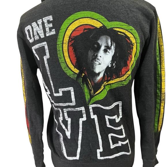 Bob Marley “One Love” Graphic Zip-Up Gray Hoodie by Catch A Fire – Size Small - Picture 3 of 11